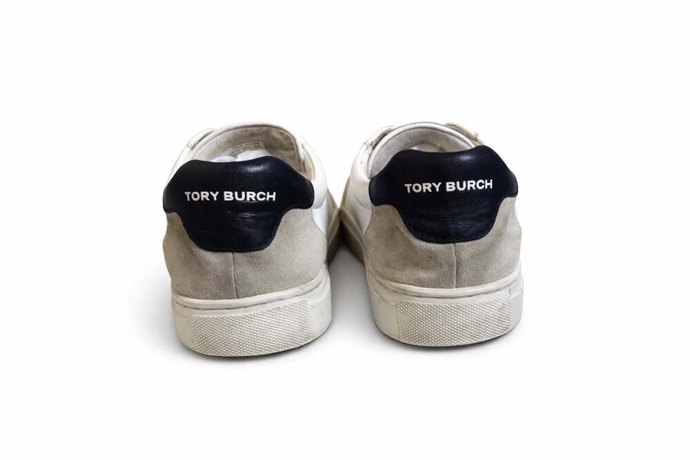 Tory Burch Color Block Signature T-Logo Leather Sneakers Size 7.5 Womens - Picture 3 of 4